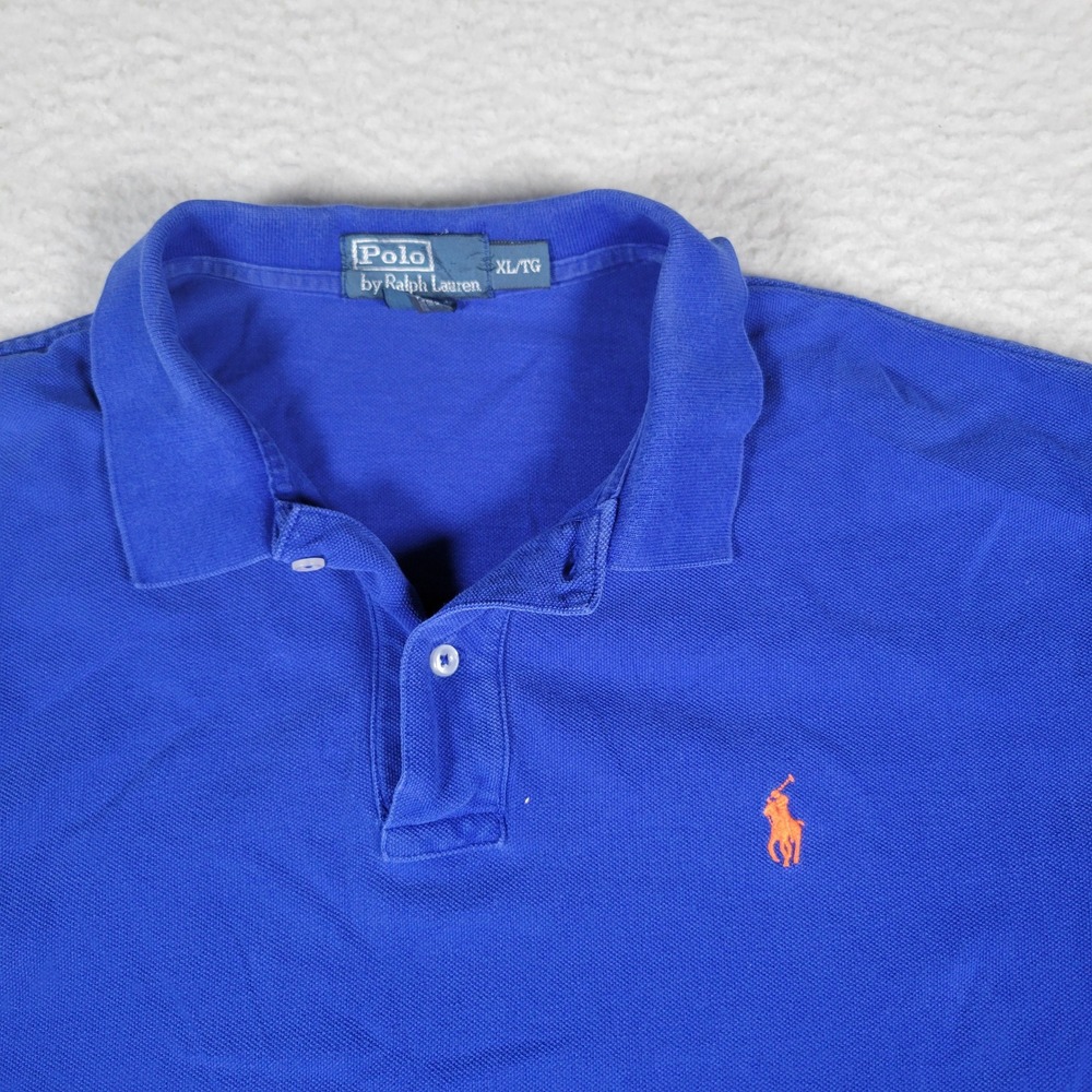Polo Ralph Lauren Polo Shirt Mens XL Blue Short Sleeve Orange Pony Cotton Pique